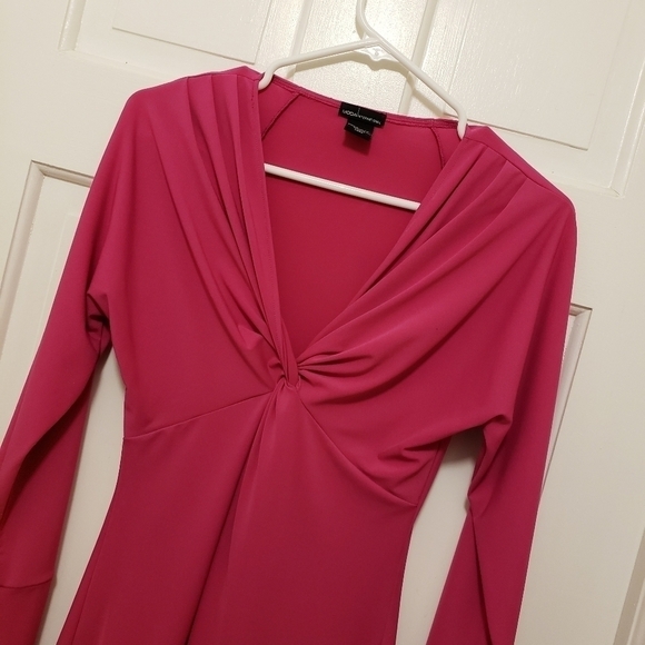 Moda International Women's Pink V-Neck Long Sleeve A-Line Pleated Dress … - Picture 11 of 12